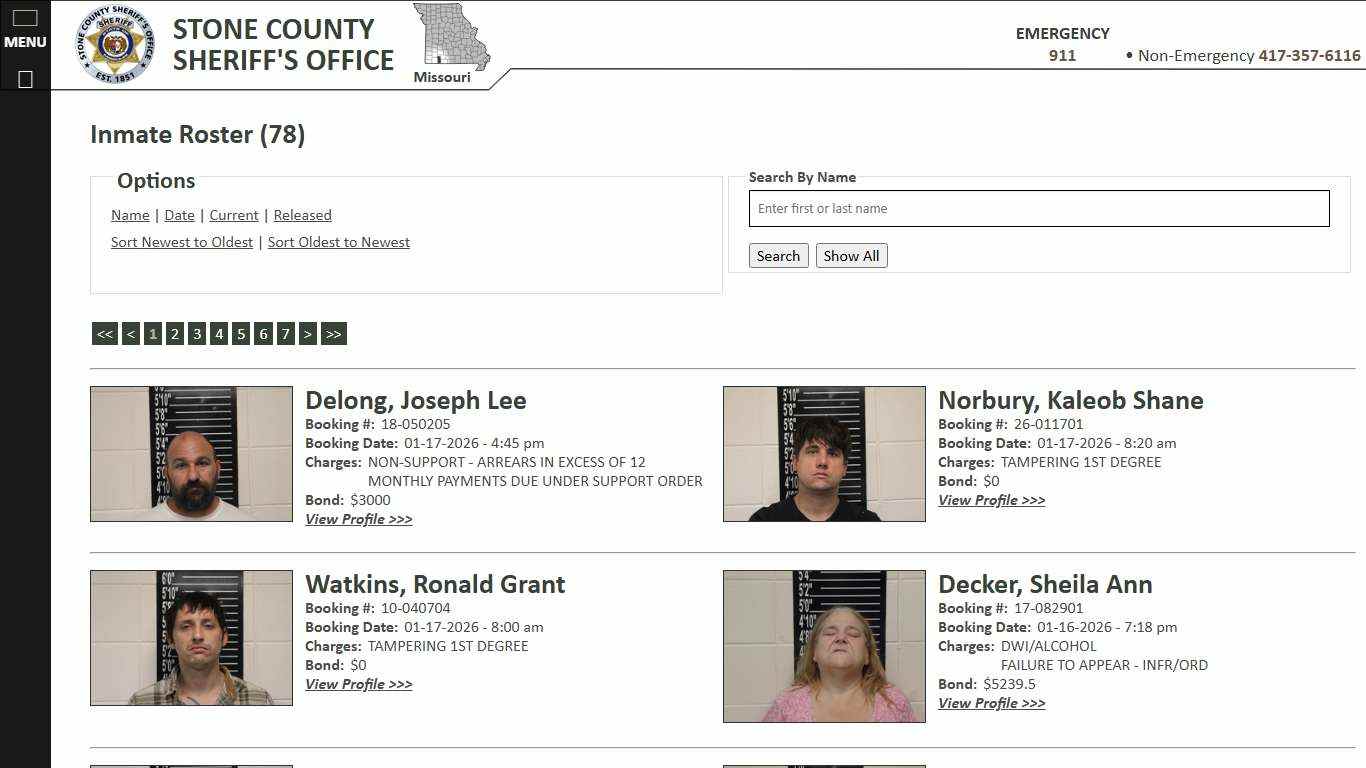 Inmate Roster - Current Inmates Booking Date Descending - Stone County Sheriff MO