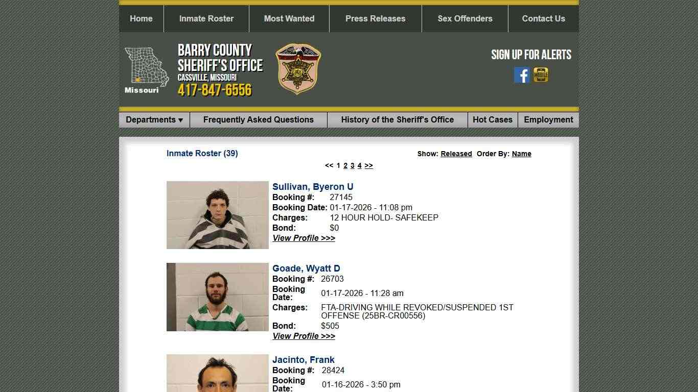 Inmate Roster - Current Inmates Booking Date Descending - Barry County Sheriff MO