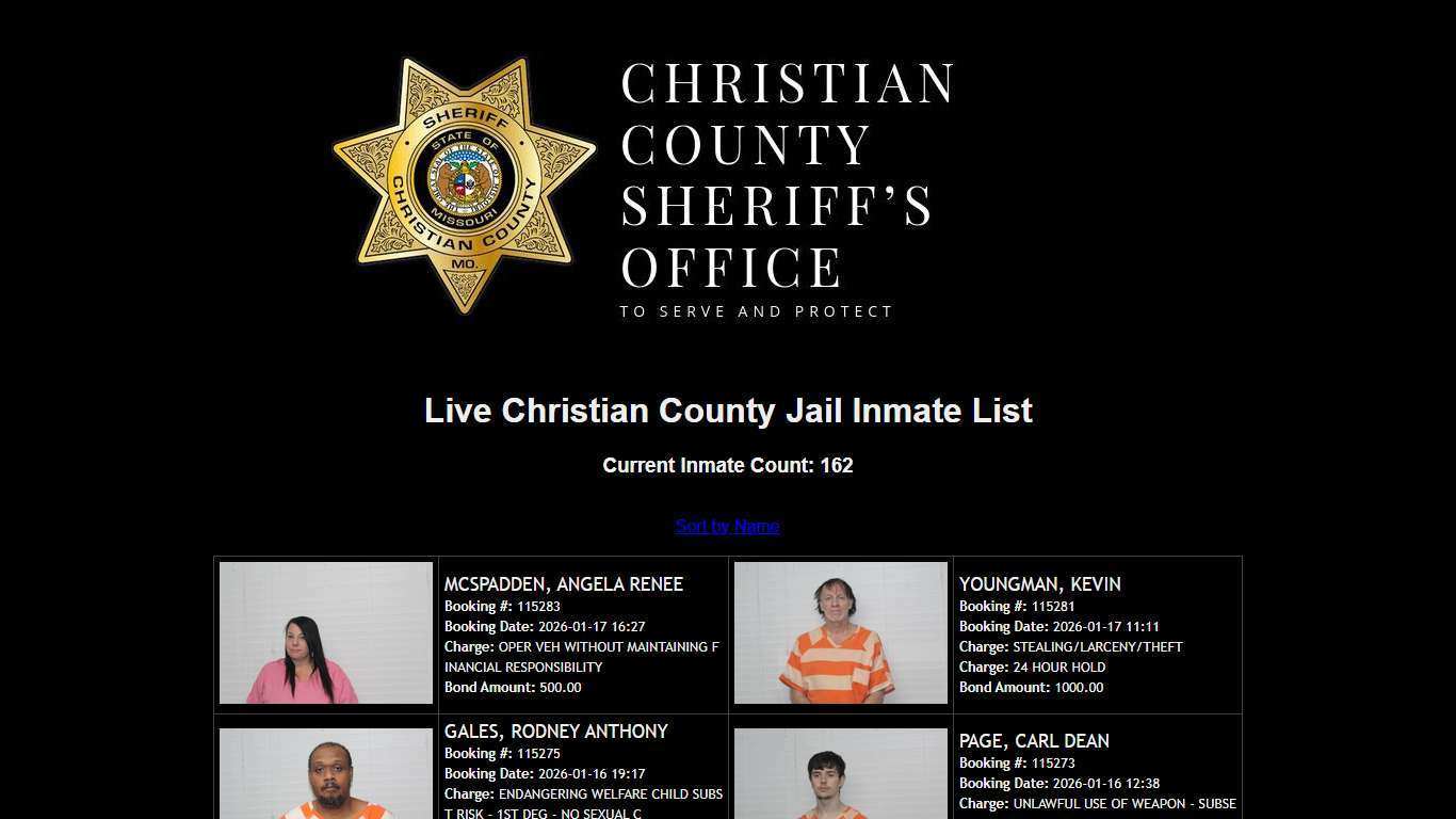 Christian County, MO Live Inmate List