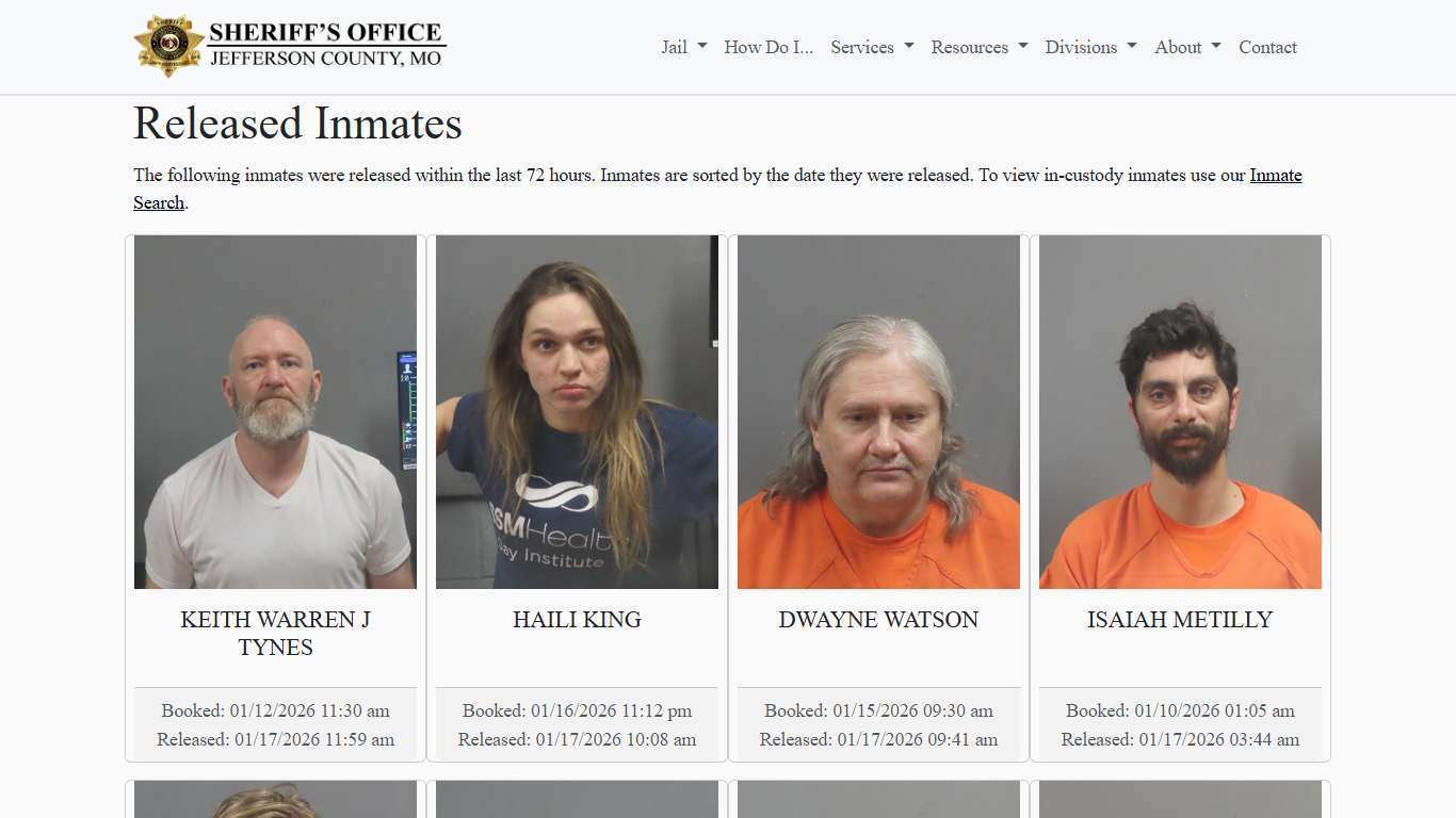 Recently Released Inmates | Jefferson County Sheriff's Office