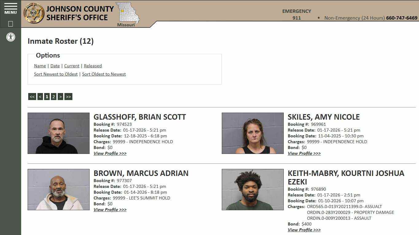 Inmate Roster - Released Inmates Booking Date Descending - Johnson County Sheriff MO
