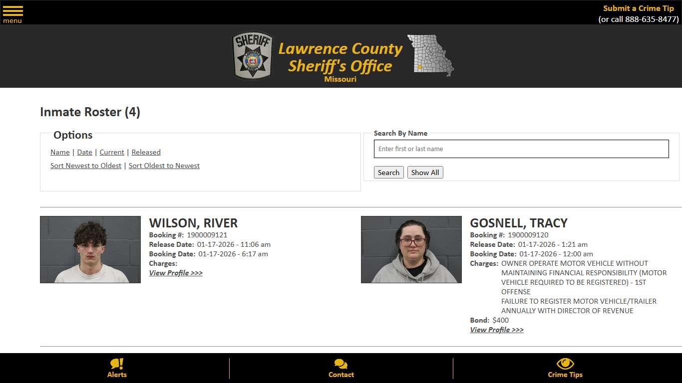 Inmate Roster - Released Inmates Booking Date Descending - Lawrence County Sheriff MO